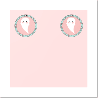 Sweet Smiling Ghost Mint And Pink Posters and Art